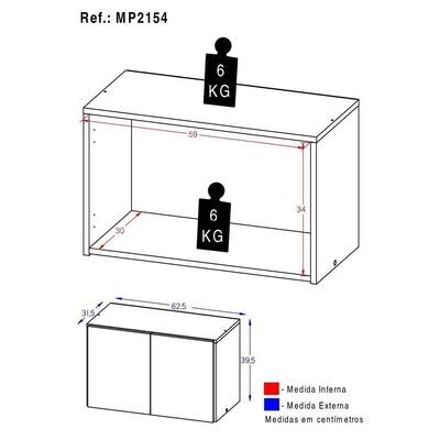 Armário De Cozinha Aéreo 2 Portas Multimóveis Mp2154 Branco Branco