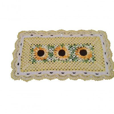 Tapete De Crochê Girassol Artesanal Amarelo