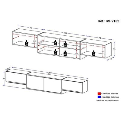 Kit 3 Armários De Cozinha Aéreos 4 Portas Veneza Multimóveis Mp2152 Branco/preto Branco/preto