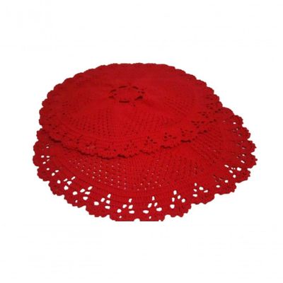 Tapete De Crochê Redondo Vermelho Artesanal