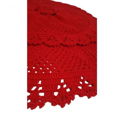 Tapete De Crochê Redondo Vermelho Artesanal