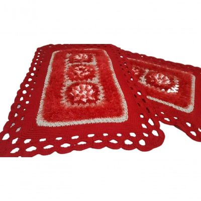 Tapete De Crochê Luxo Vermelho Artesanal