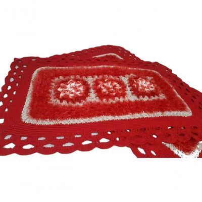 Tapete De Crochê Luxo Vermelho Artesanal