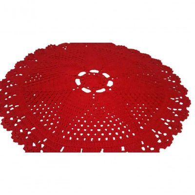 Tapete De Crochê Redondo Vermelho Artesanal