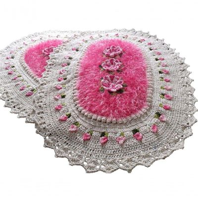 Tapete De Luxo Crochê Artesanal Branco Com Flor