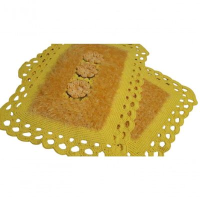 Tapete De Crochê Luxo Amarelo E Dourado Artesanal
