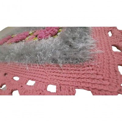 Tapete De Crochê Rosa E Cinza Artesanal