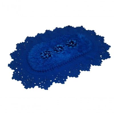 Tapete De Crochê Oval Azul Artesanal