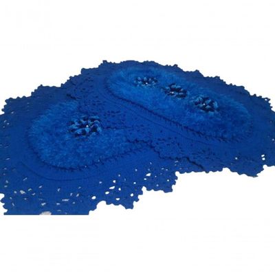Tapete De Crochê Oval Azul Artesanal