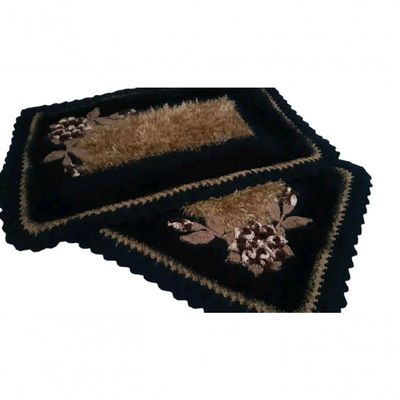 Tapete De Crochê Luxo Preto E Marrom Artesanal
