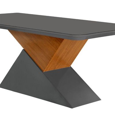 Mesa Aster 180cm Com Tampo Em Mdf E Vidro Canto Copo Grafite/ Imbuia/ Serig. Grafite