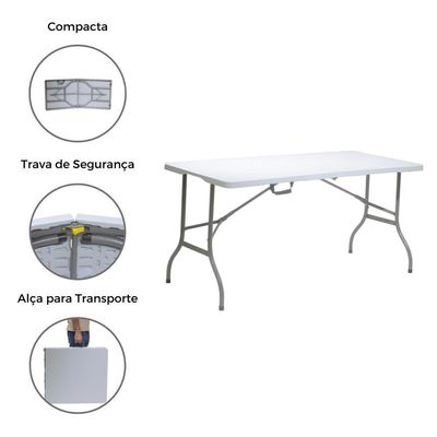 Mesa Dobrável De Polipropileno 152cm X 70cm Branca