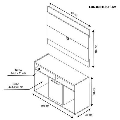 Rack Para Tv Até 43'' Combo Show Com Pés Notável Freijo Trend Com Off White