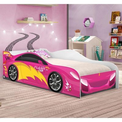 Mini Cama Carrinho Flash Rosa Com Colchão