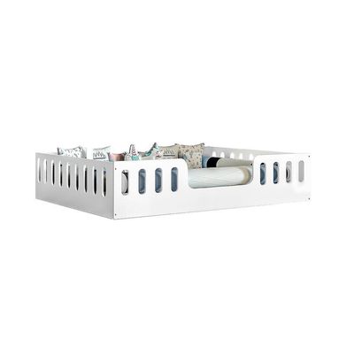 Cama Casal Infantil Branca Helo Com Cercado + Luminária Led Branco