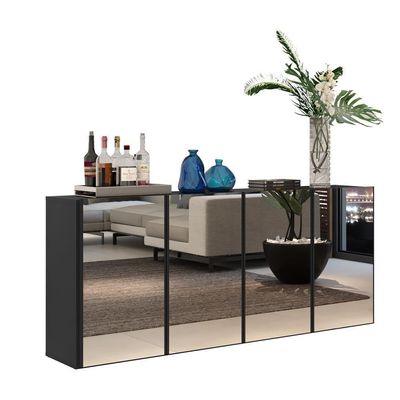 Aparador Buffet 4 Portas Com Espelho Vegas V3558 Preto Preto