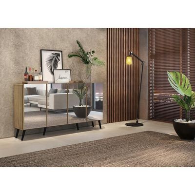 Aparador Buffet 4 Portas Suspenso Viena V3605 Rustic/Branco