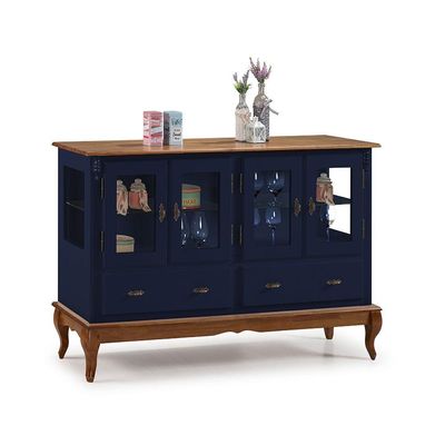 Buffet Balcão Antique Com 4 Portas, 2 Gavetas E 2 Prateleiras De Vidro - M560510 Garapa - Verniz