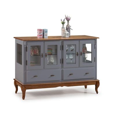 Buffet Balcão Antique Com 4 Portas, 2 Gavetas E 2 Prateleiras De Vidro - M560510 Garapa - Verniz