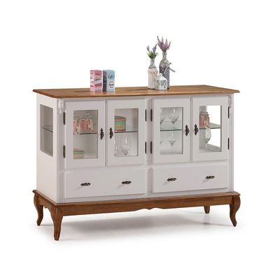 Buffet Balcão Antique Com 4 Portas, 2 Gavetas E 2 Prateleiras De Vidro - M560510 Garapa - Verniz