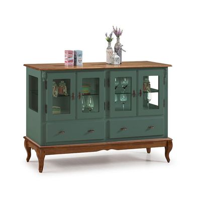 Buffet Balcão Antique Com 4 Portas, 2 Gavetas E 2 Prateleiras De Vidro - M560510 Garapa - Verniz