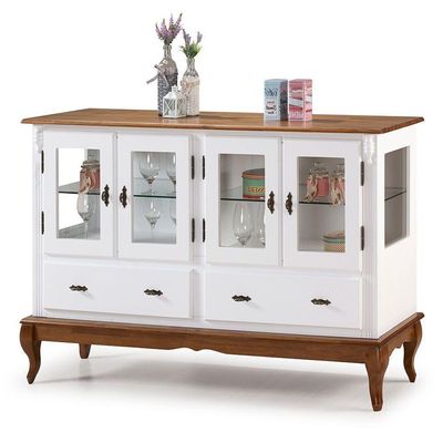 Buffet Balcão Antique Com 4 Portas, 2 Gavetas E 2 Prateleiras De Vidro - M560510 Garapa - Verniz
