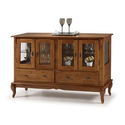 Buffet Balcão Antique Com 4 Portas, 2 Gavetas E 2 Prateleiras De Vidro - M560510 Garapa - Verniz