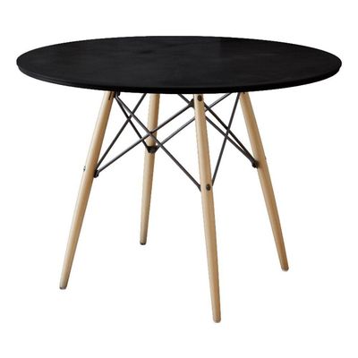 Conjunto De Mesa Eiffel Redondo Tampo De Madeira 90Cm Preto Com 4 Cadeiras Katrina Brancao