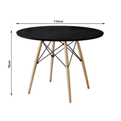 Conjunto De Mesa Eiffel Redondo Tampo De Madeira 110Cm Preto Com 4 Cadeiras Katrina Brancao