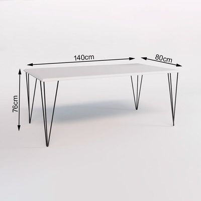 Conjunto De Mesa Elen Retangular Tampo De Madeira 140X80Cm Branco Com 4 Cadeiras Katrina Cobre