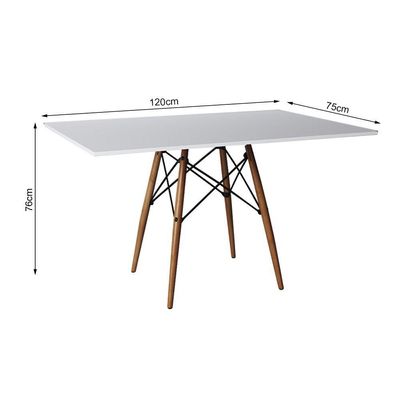 Jogo De Mesa Eiffel Retangular Tampo De Madeira 120X75Cm Branco Com 4 Cadeiras Katrina Pretoo