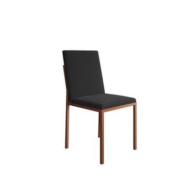 Conjunto De Jantar Mesa 90Cm Imbuia Com 4 Cadeiras Estofadas Pretas Base Cobre - Preto