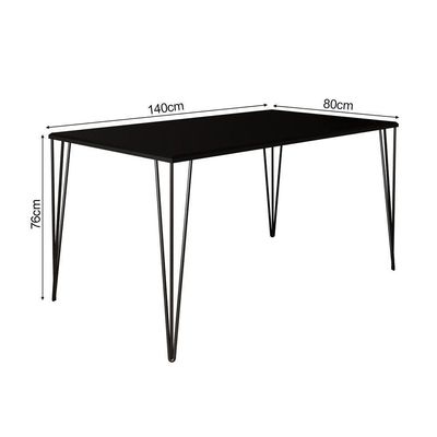 Jogo De Mesa Elen Retangular Tampo De Madeira 140X80Cm Amêndoa Com 4 Cadeiras Katrina Preto Assento