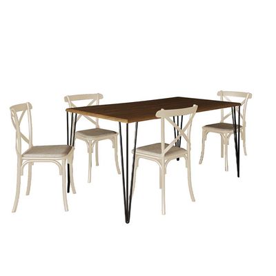 Jogo De Mesa Elen Retangular Tampo De Madeira 140X80Cm Amêndoa Com 4 Cadeiras Katrina Off White