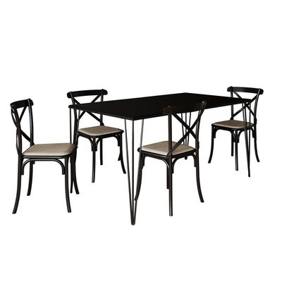 Jogo De Mesa Elen Retangular Tampo De Madeira 140X80Cm Preto Com 4 Cadeiras Katrina Pretoo Be