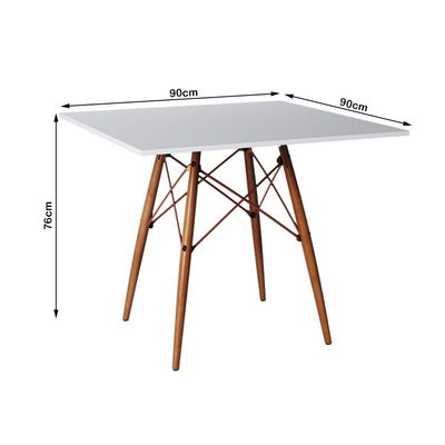 Jogo De Mesa Eiffel Quadrado Tampo De Madeira 90Cm Branco Com 4 Cadeiras Katrina Cobre - Cor: Marrom