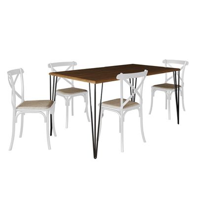 Jogo De Mesa Elen Retangular Tampo De Madeira 140X80Cm Amêndoa Com 4 Cadeiras Katrina Brancao