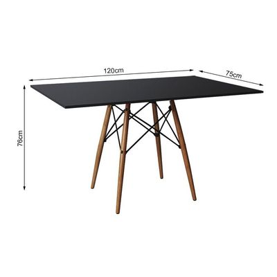 Jogo De Mesa Eiffel Retangular Tampo De Madeira 120X75Cm Preto Com 4 Cadeiras Katrina Off White