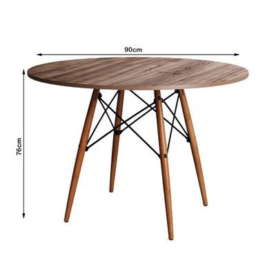 Jogo De Mesa Eiffel Redondo Tampo De Madeira 90Cm Amêndoa Com 4 Cadeiras Katrina Amarelao Beg