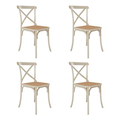 Jogo De Mesa Elen Retangular Tampo De Madeira 140X80Cm Amêndoa Com 4 Cadeiras Katrina Off White