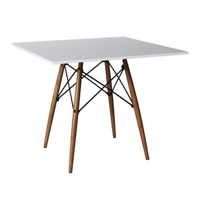 Jogo De Mesa Eiffel Quadrado Tampo De Madeira 90Cm Branco Com 4 Cadeiras Katrina Amarelao Beg