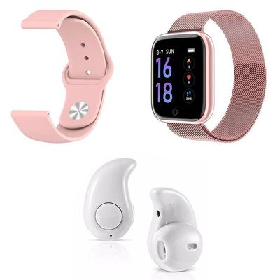Kit 1 Smartwatch P70 Rosa + 1 Pulseira + Mini Fone Branco