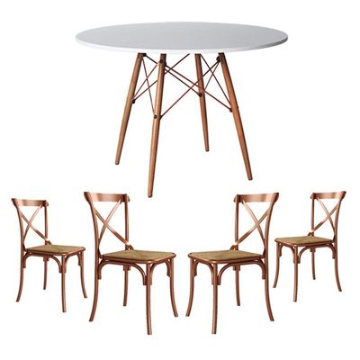 Jogo De Mesa Eiffel Redondo Tampo De Madeira 110Cm Branco Com 4 Cadeiras Katrina Cobre - Cor: Branco