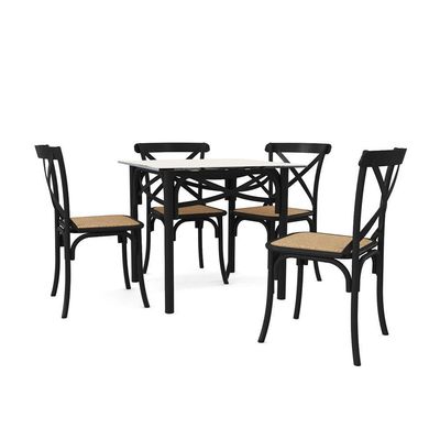 Conjunto Katrina Preto 4 Cadeiras Tampo De Madeira Quadrado 90 Cm New Green - Marrom