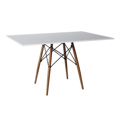 Conjunto De Mesa Eiffel Retangular Tampo De Madeira 120X75Cm Branco Com 4 Cadeiras Katrina Amarela