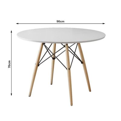 Conjunto De Mesa Eiffel Redondo Tampo De Madeira 90Cm Branco Com 4 Cadeiras Katrina Brancao