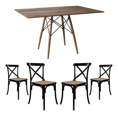 Conjunto De Mesa Eiffel Retangular Tampo De Madeira 120X75Cm Amêndoa Com 4 Cadeiras Katrina Preto