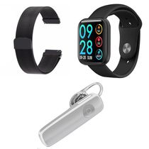 Kit 1 Smartwatch P80 Preto + 1 Pulseira + 1 Fone Branco