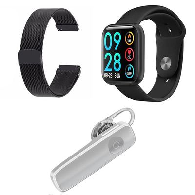 Kit 1 Smartwatch P80 Preto + 1 Pulseira + 1 Fone Branco