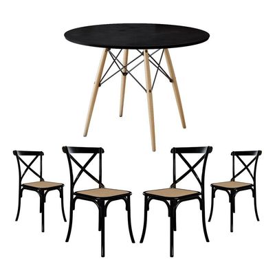 Conjunto De Mesa Eiffel Redondo Tampo De Madeira 90Cm Preto Com 4 Cadeiras Katrina Preto